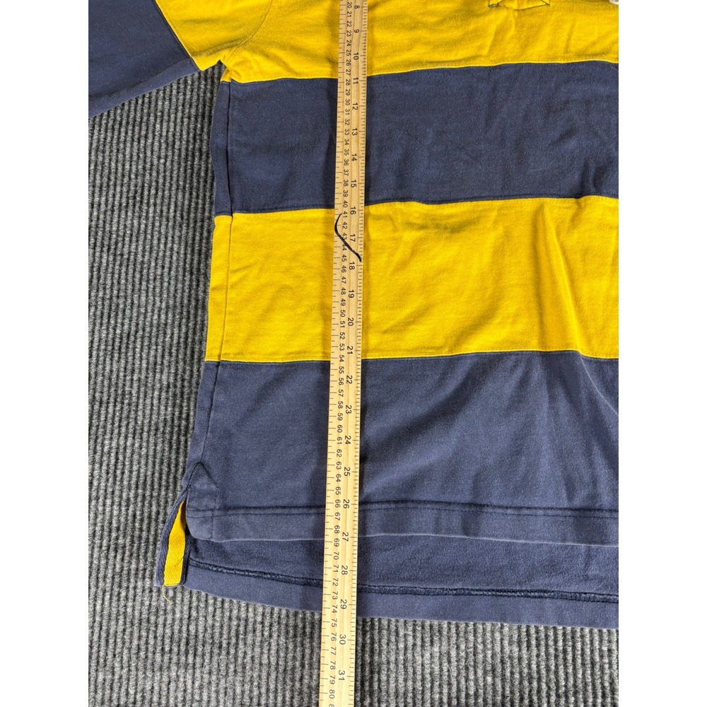 Vintage Gap Mens Rugby Shirt Navy Blue Yellow Striped Long Sleeve Size L Patch 4 - Picture 3 of 5